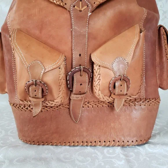 Large Genuine Leather Hand Tooled Backpack.  Handmade. Quality Craftsmanship - Picture 4 of 13